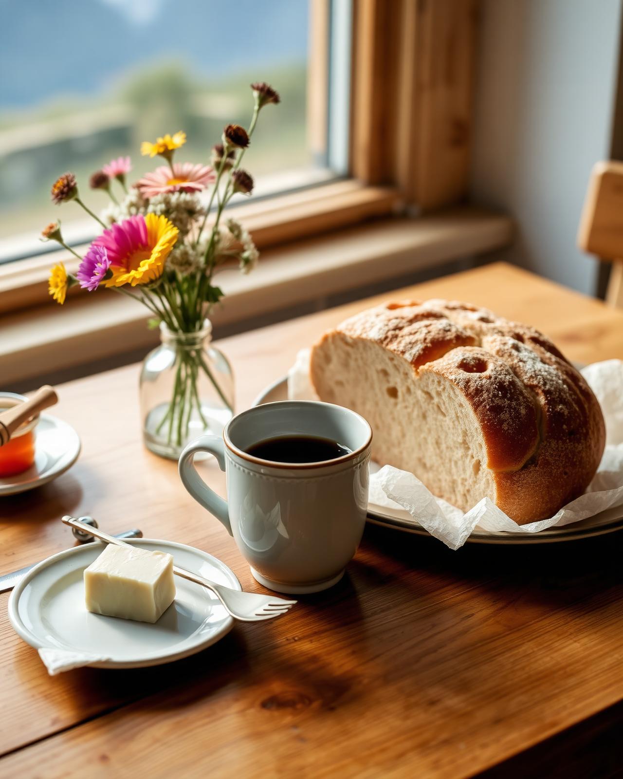 Hausgemachtes Frühstück am Fenster